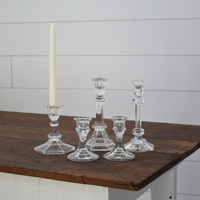 clear glass candle holders