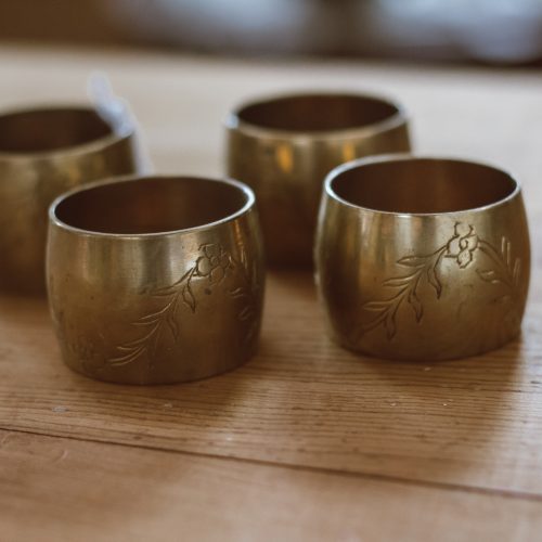 Floral Etched Brass Napkin Rings